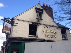 The Railway Tavern in the aftermath of an arson attack.
