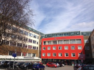 The University of Bedfordshire's jaunty façade at Park Square.